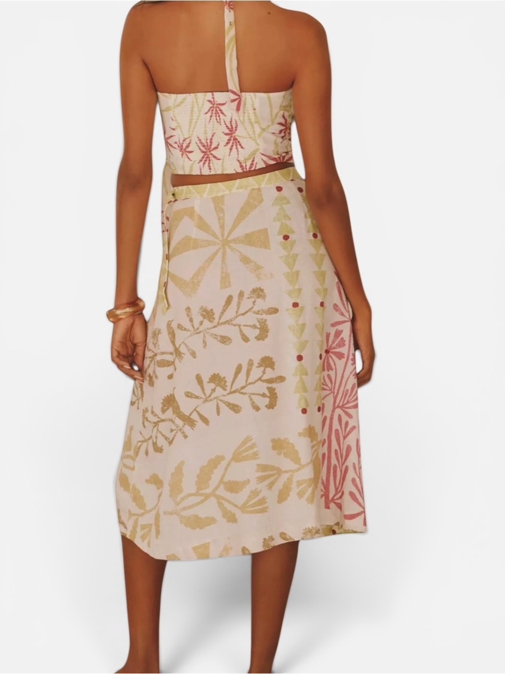 Anthropologie Cream and Gold Sun-Print Wrap Skirt Size M - Picture 2 of 3